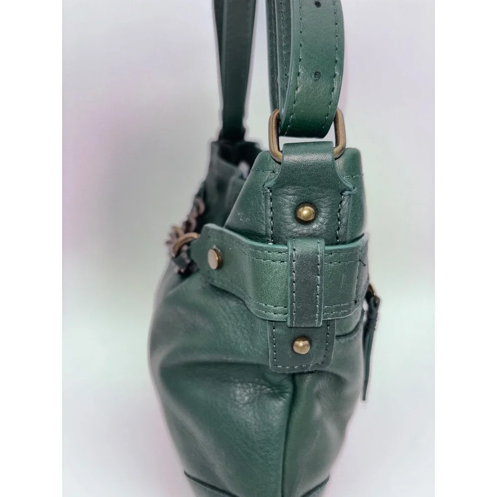 AMERICAN LEATHER CO. Leather Bucket Bag Elton Handbag Hobo Crossbody Green
